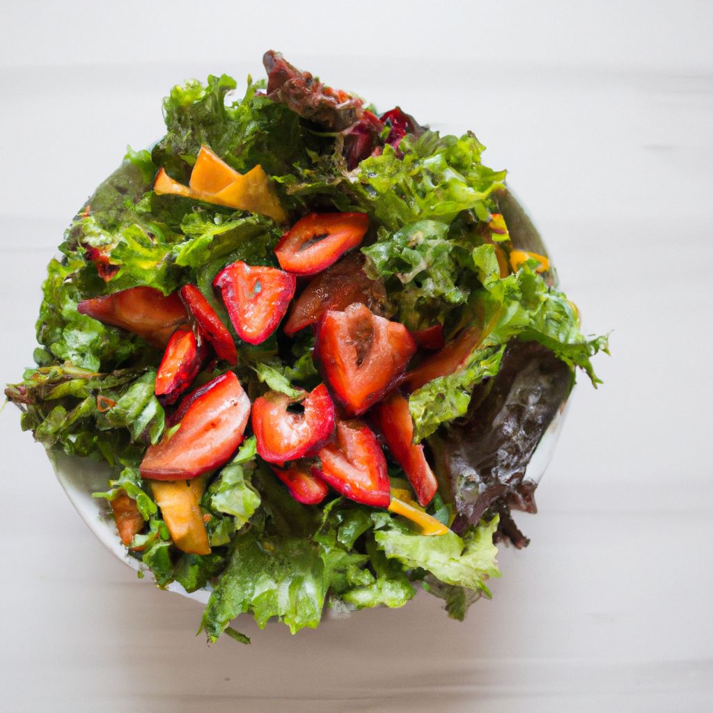 Receita de Salada de folhas com legumes e morango