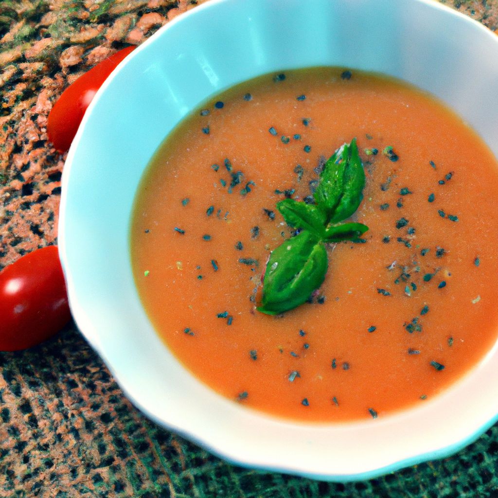 Sopa de tomate assado com manjericão